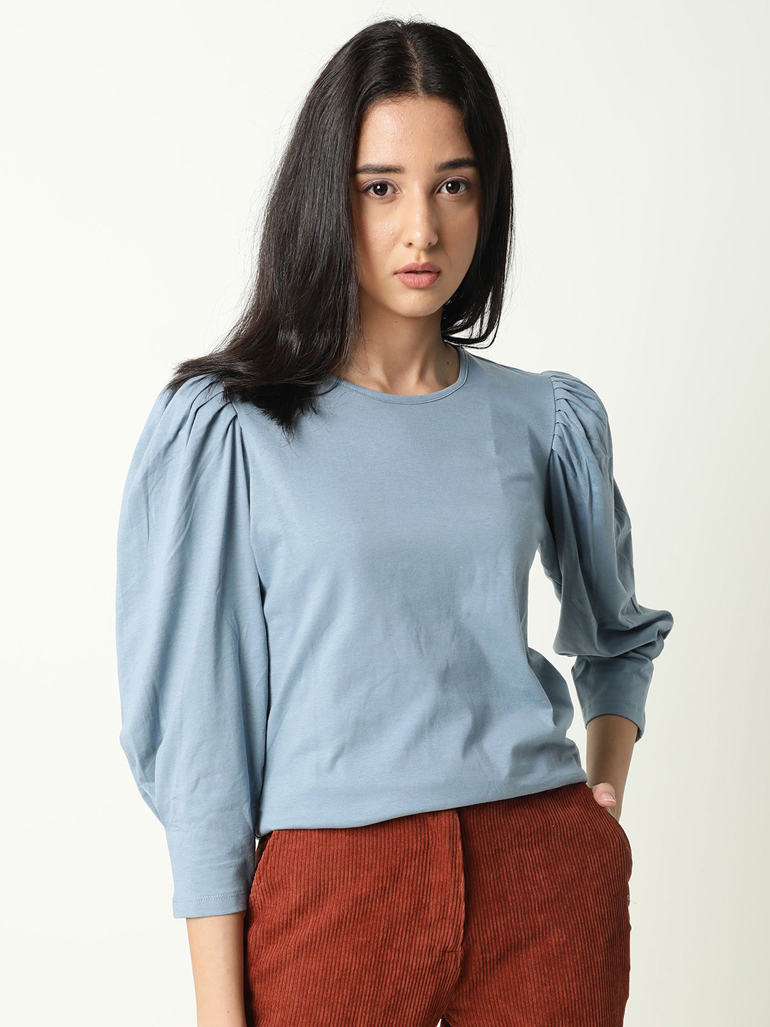 RAREISM Women Blue Pure Slim Fit T-shirt