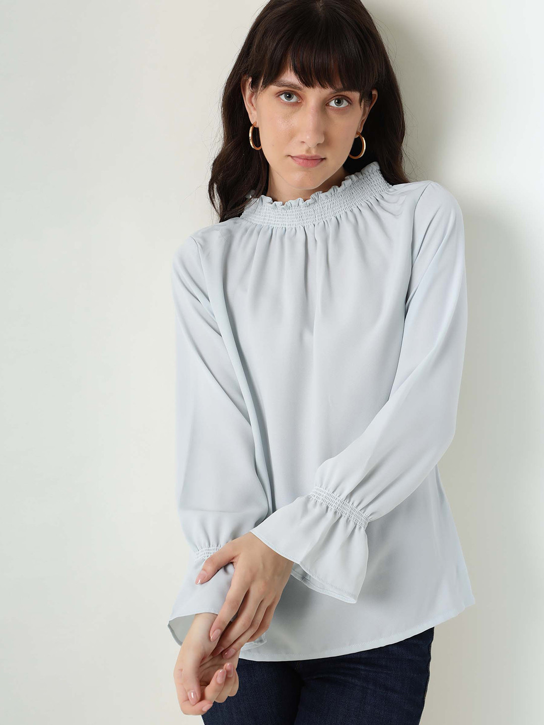 RAREISM Women Blue Top With Smocked Detailing