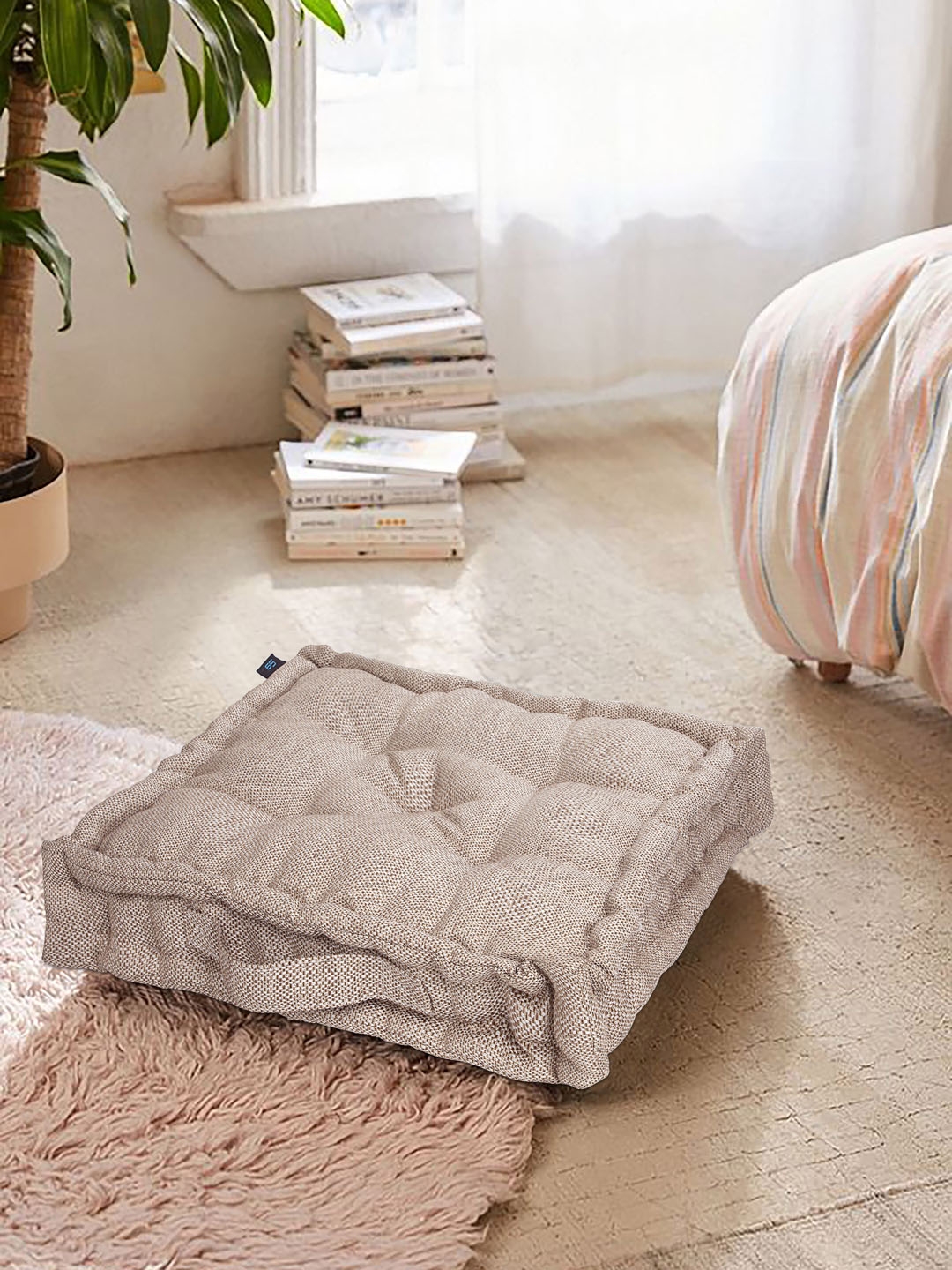 S9home by Seasons Beige Solid Square Floor Cushion