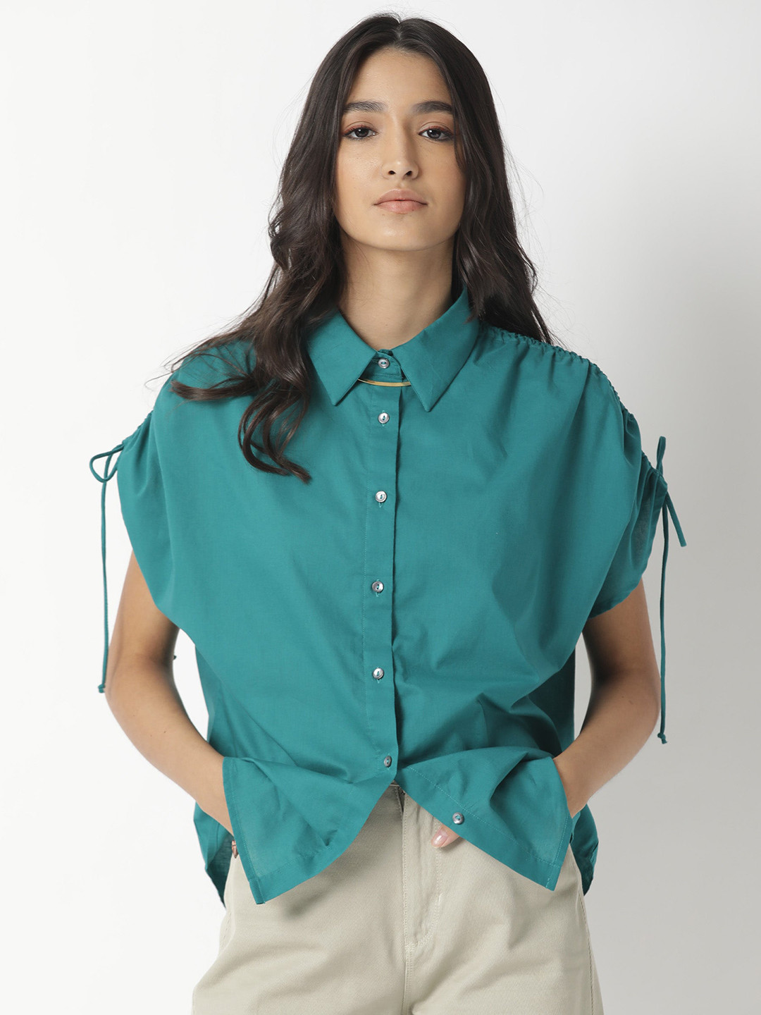 RAREISM Teal Shirt Style Top