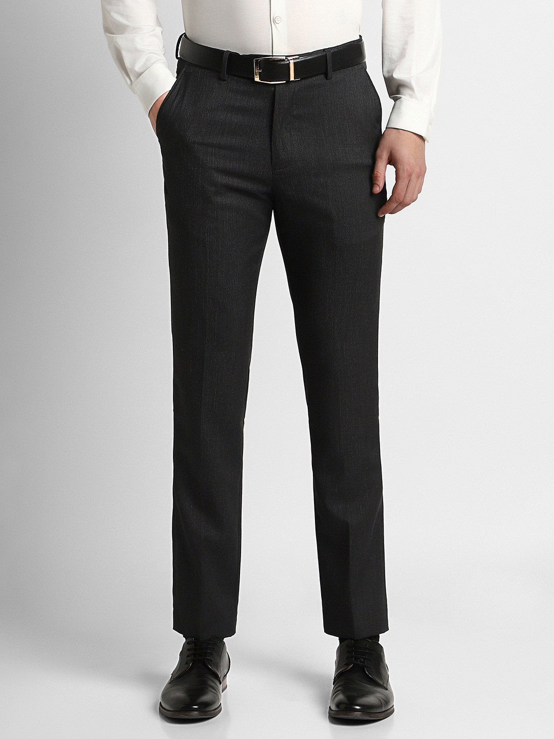 Peter England Elite Men Charcoal Grey Slim Fit Trousers