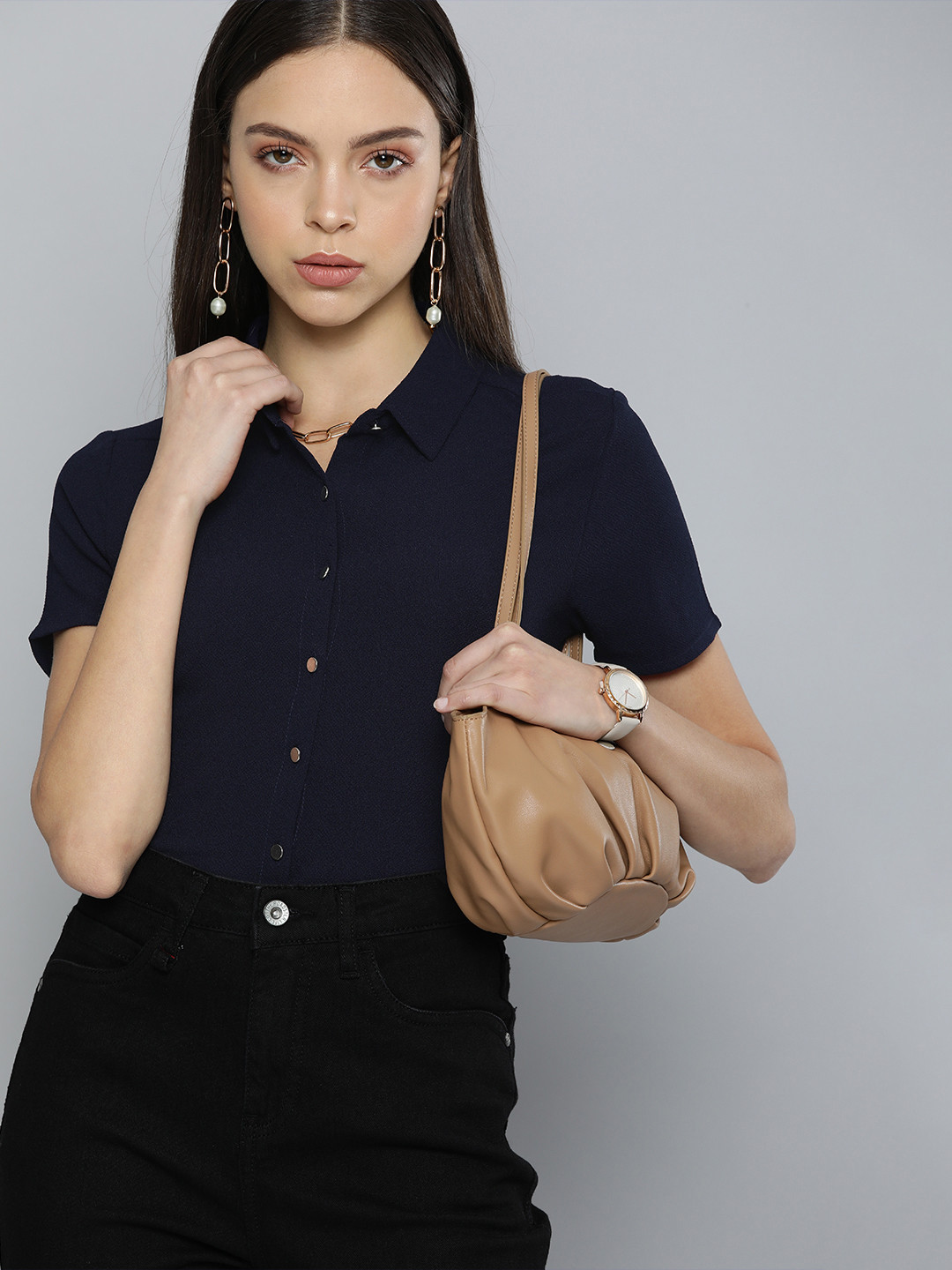 Chemistry Women Navy Blue Formal Shirt