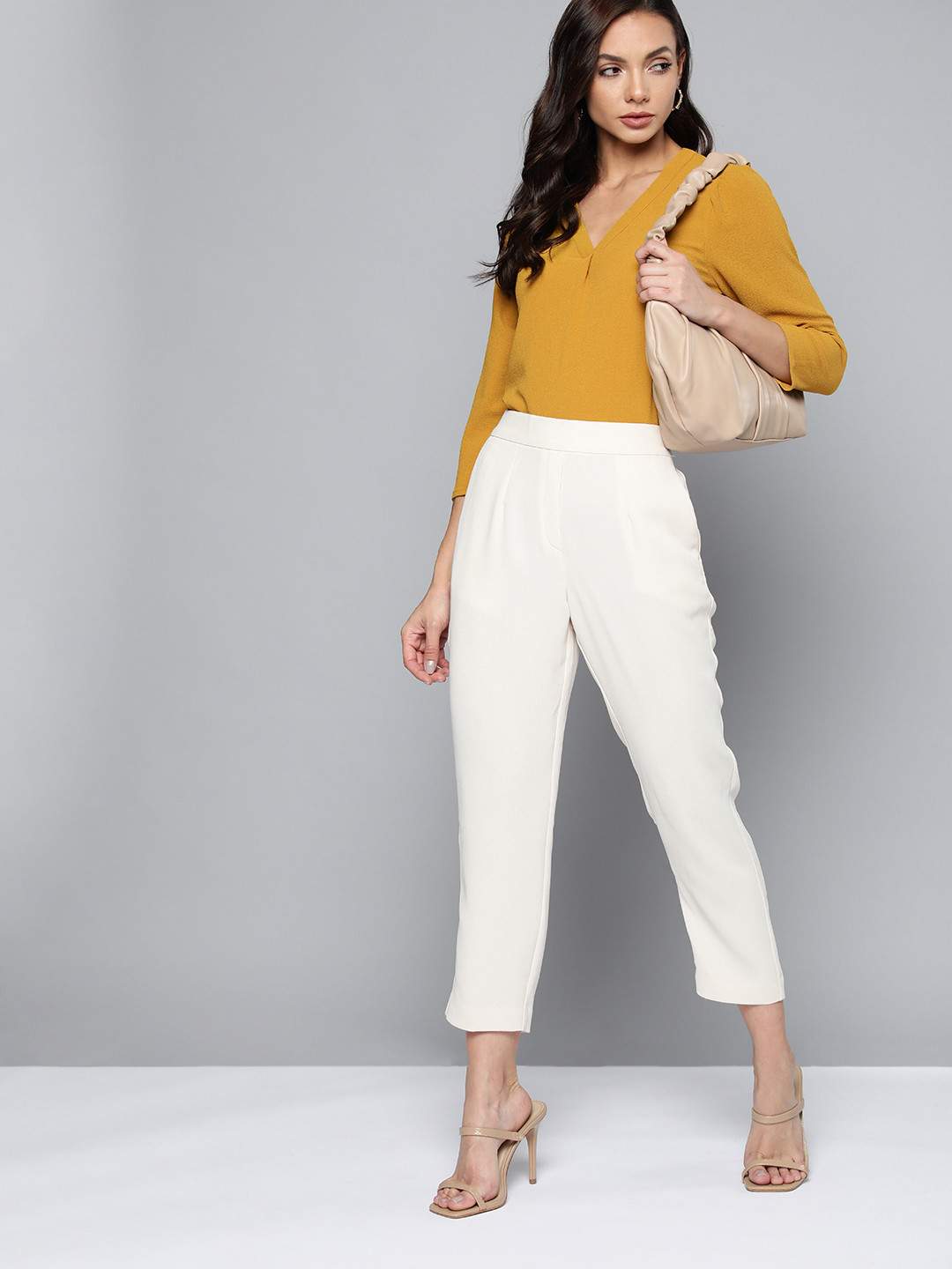 Chemistry Mustard Yellow Solid Textured V-Neck Top