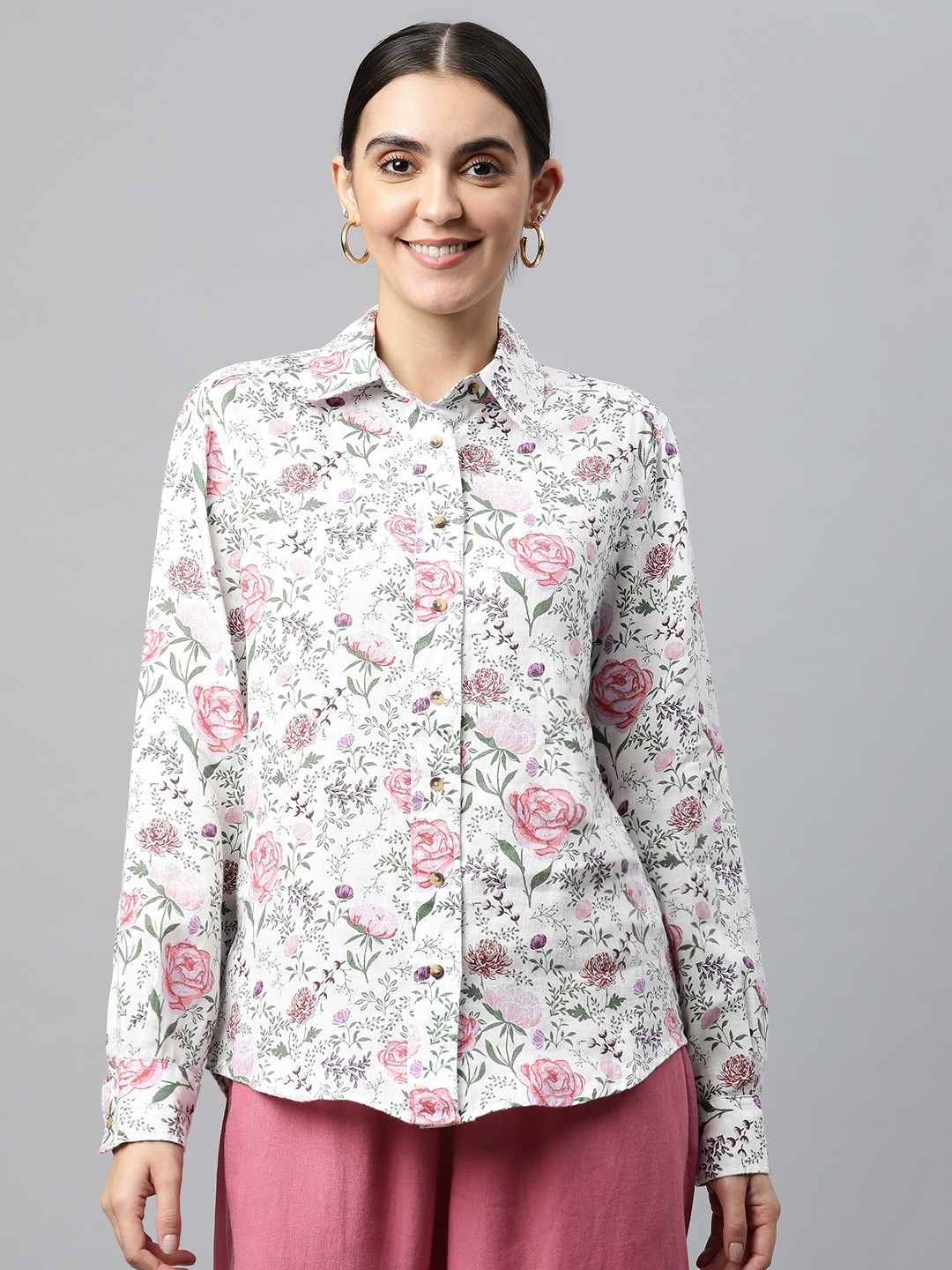 Marks & Spencer Women White Floral Printed Casual Shirt
