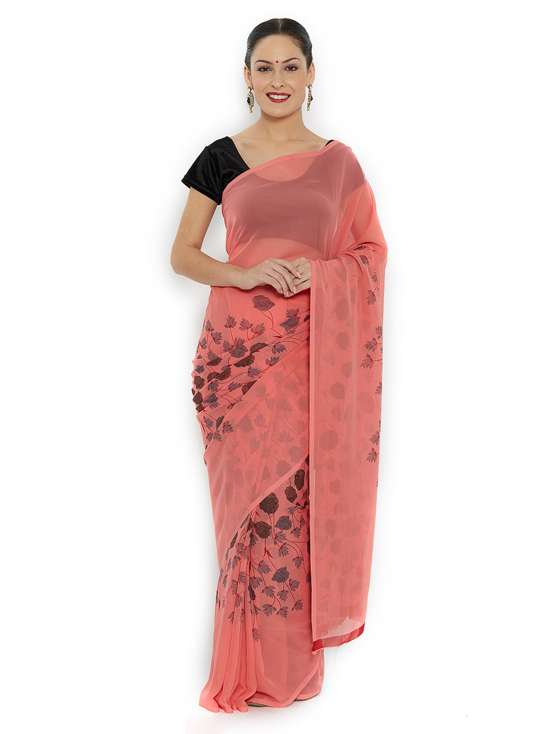 Ishin Pink Faux Georgette Printed Saree