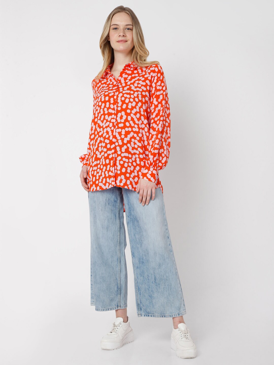 Buy Vero Moda Women Orange White Printed Casual Shirt Shirts