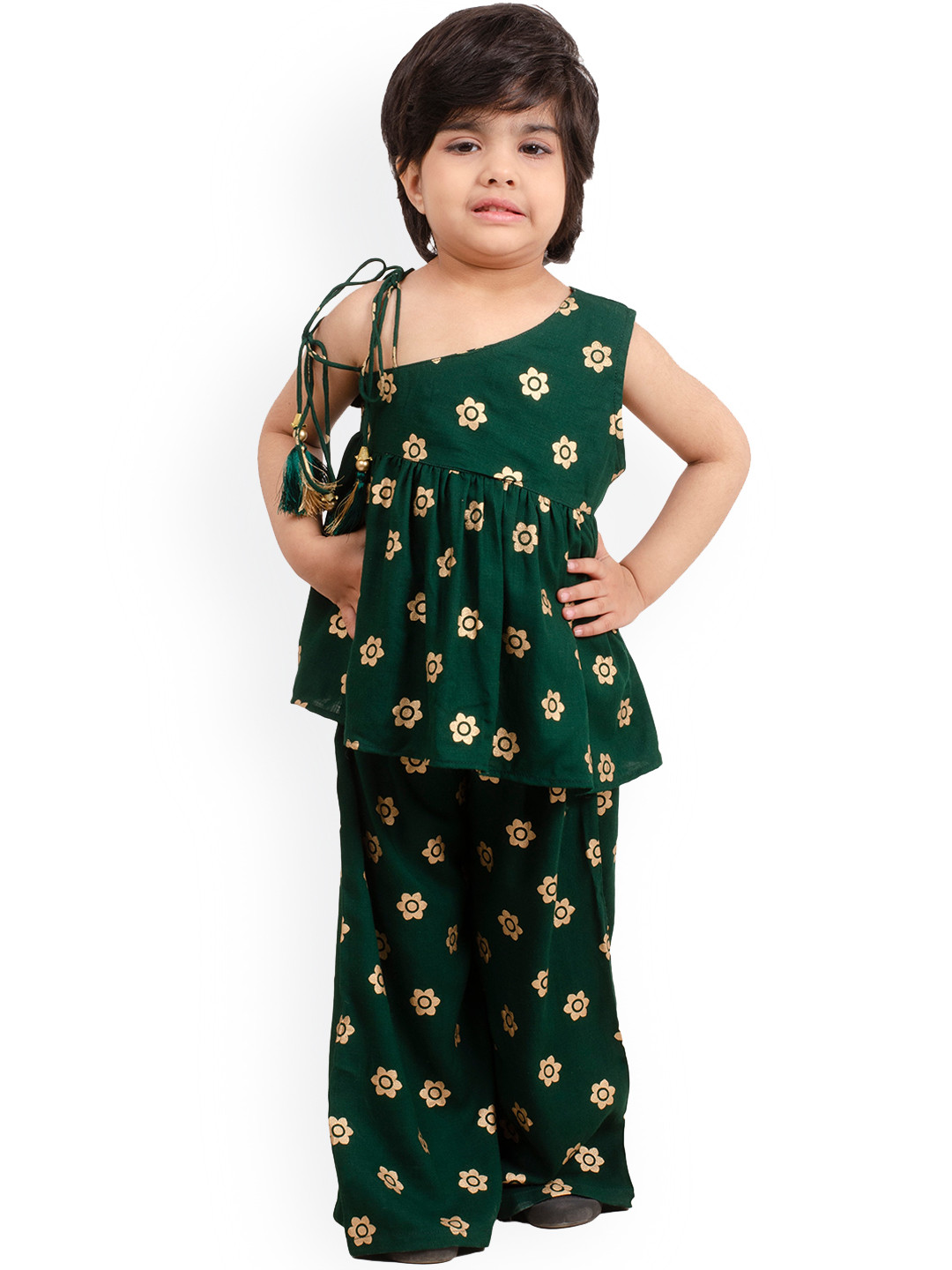 Muffin Shuffin Girls Green Ethnic Motifs Printed Kurti with Palazzos
