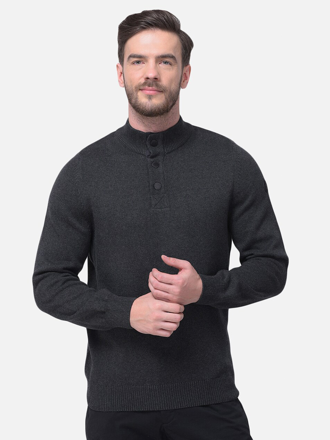 Woodland Men Cotton Charcoal Pullover