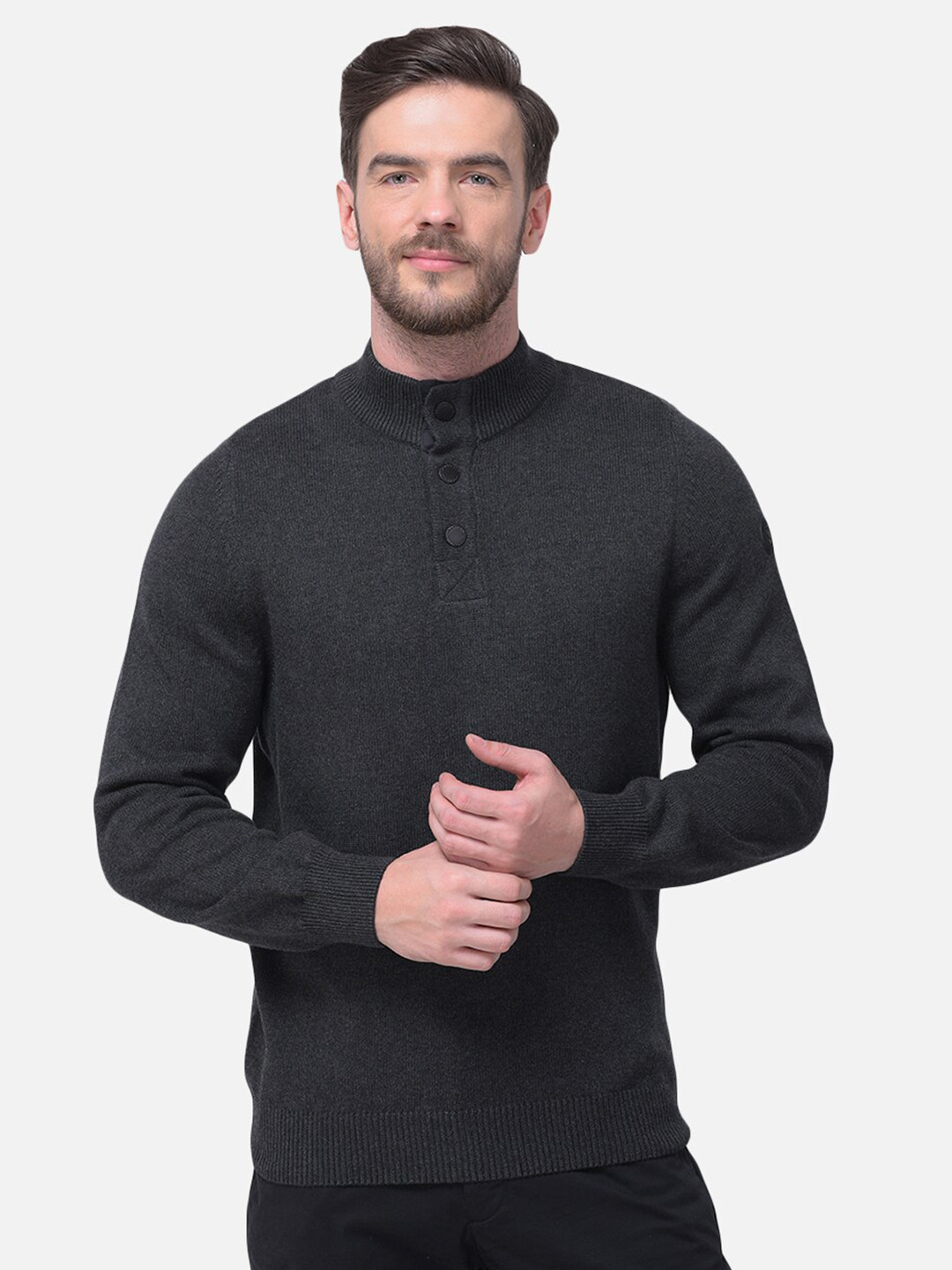 Woodland Men Grey Turtle Neck Pullover