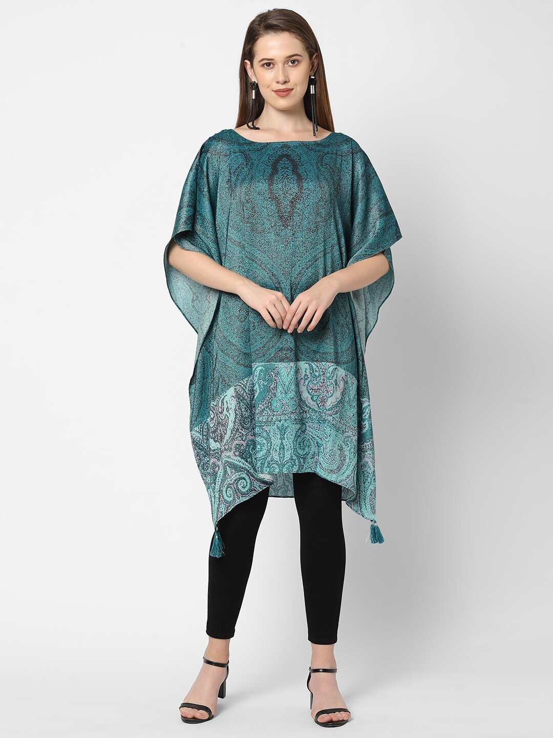 Cloth Haus India Women Teal Green Ethnic Motifs Kaftan Kurta