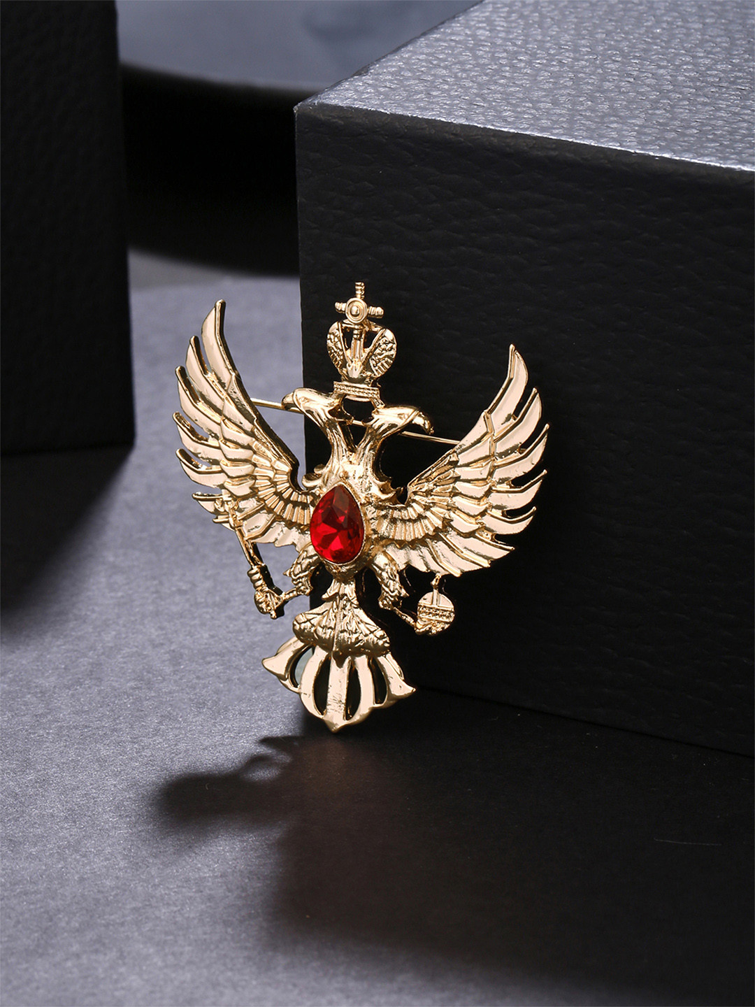Yellow Chimes Men Gold-Plated Crystal Studded Eagle Brooch