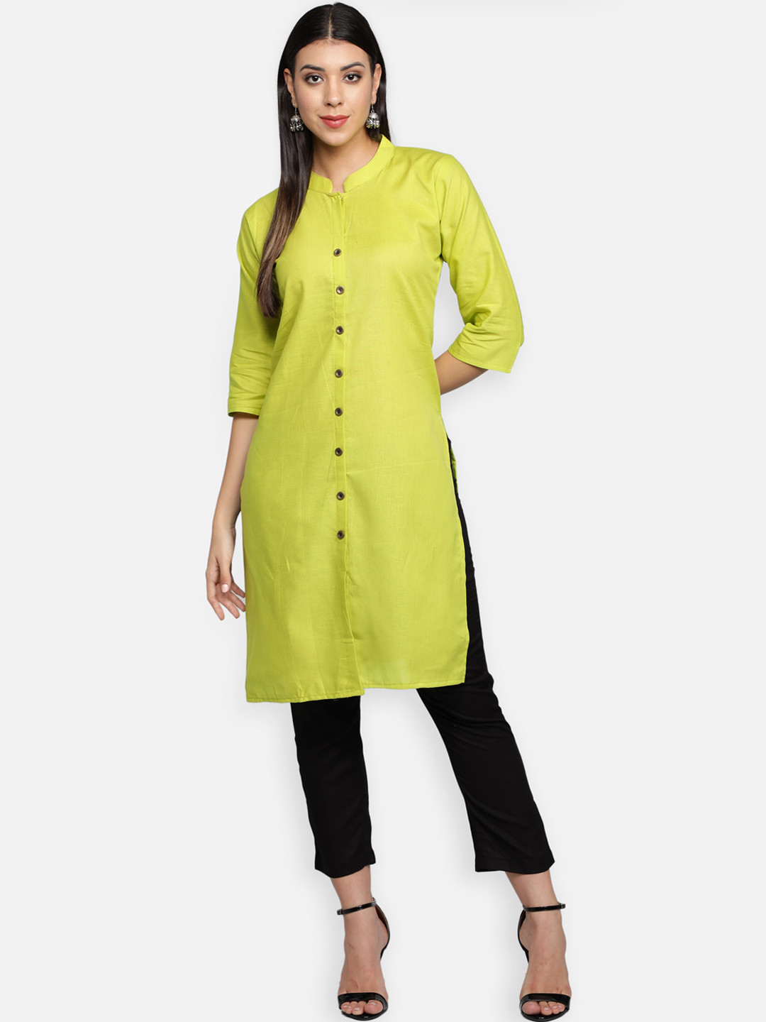 Fabclub Women Lime Green Cotton Kurta
