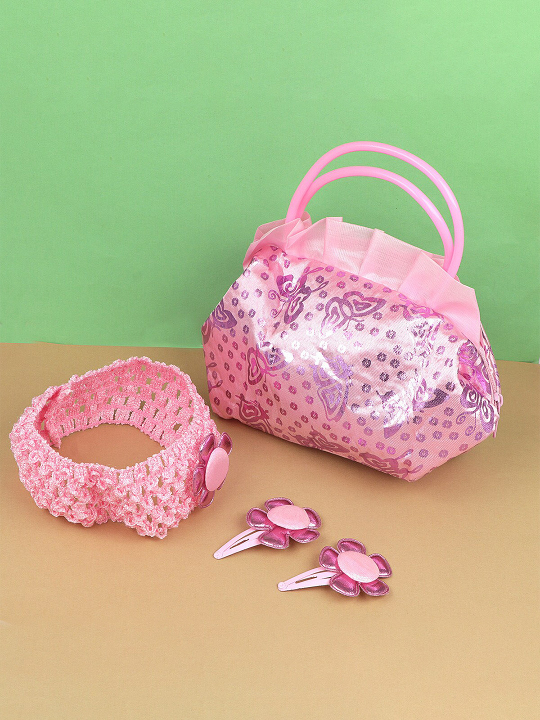 Jewelz Women Pink Set of 4 Hair Accessory Set With Clips & Bag