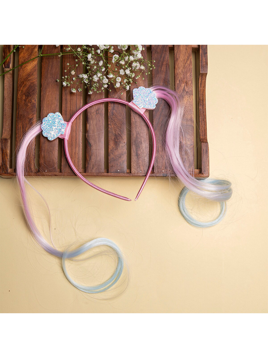 Jewelz Women Pink & Blue Hairband With Faux Hair