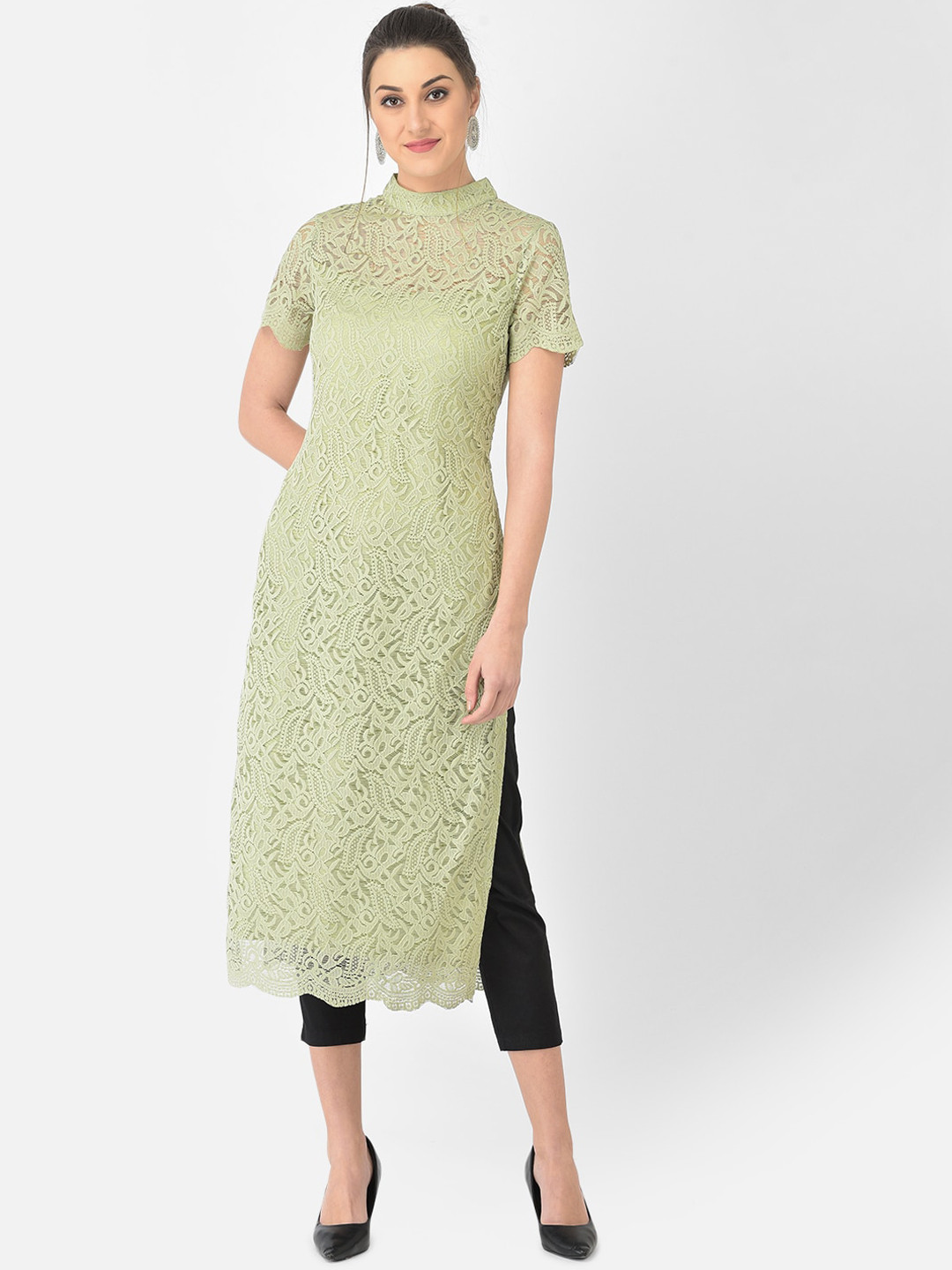 Ojjasvi Women Green Thread Work Lace Kurta