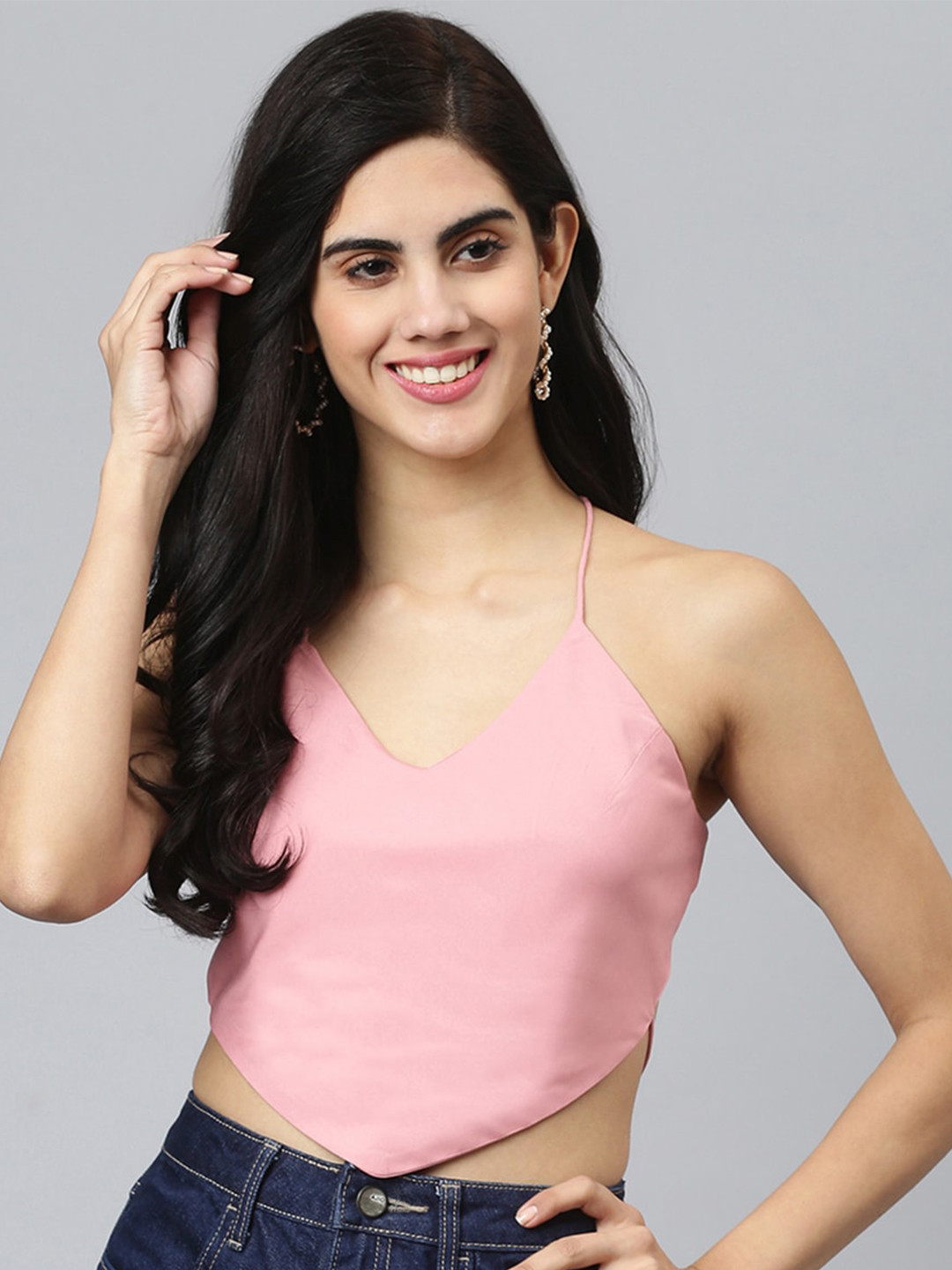 FLAMBOYANT Women Pink Crop Top With Tie-Ups