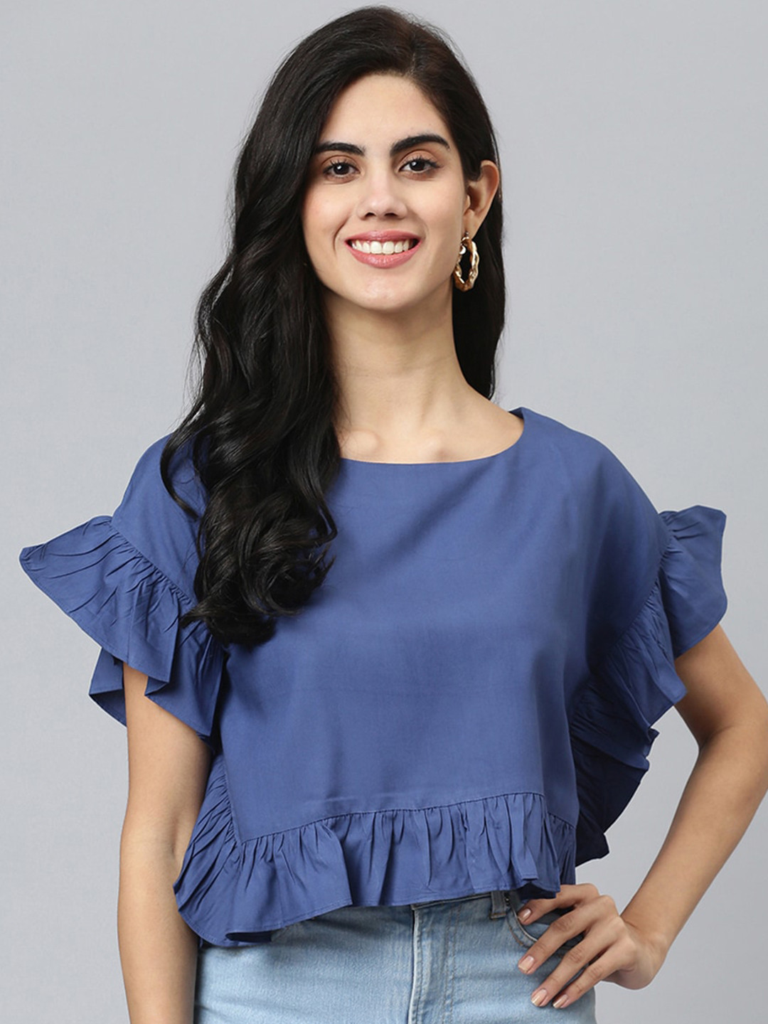 FLAMBOYANT Women Blue Crop Top