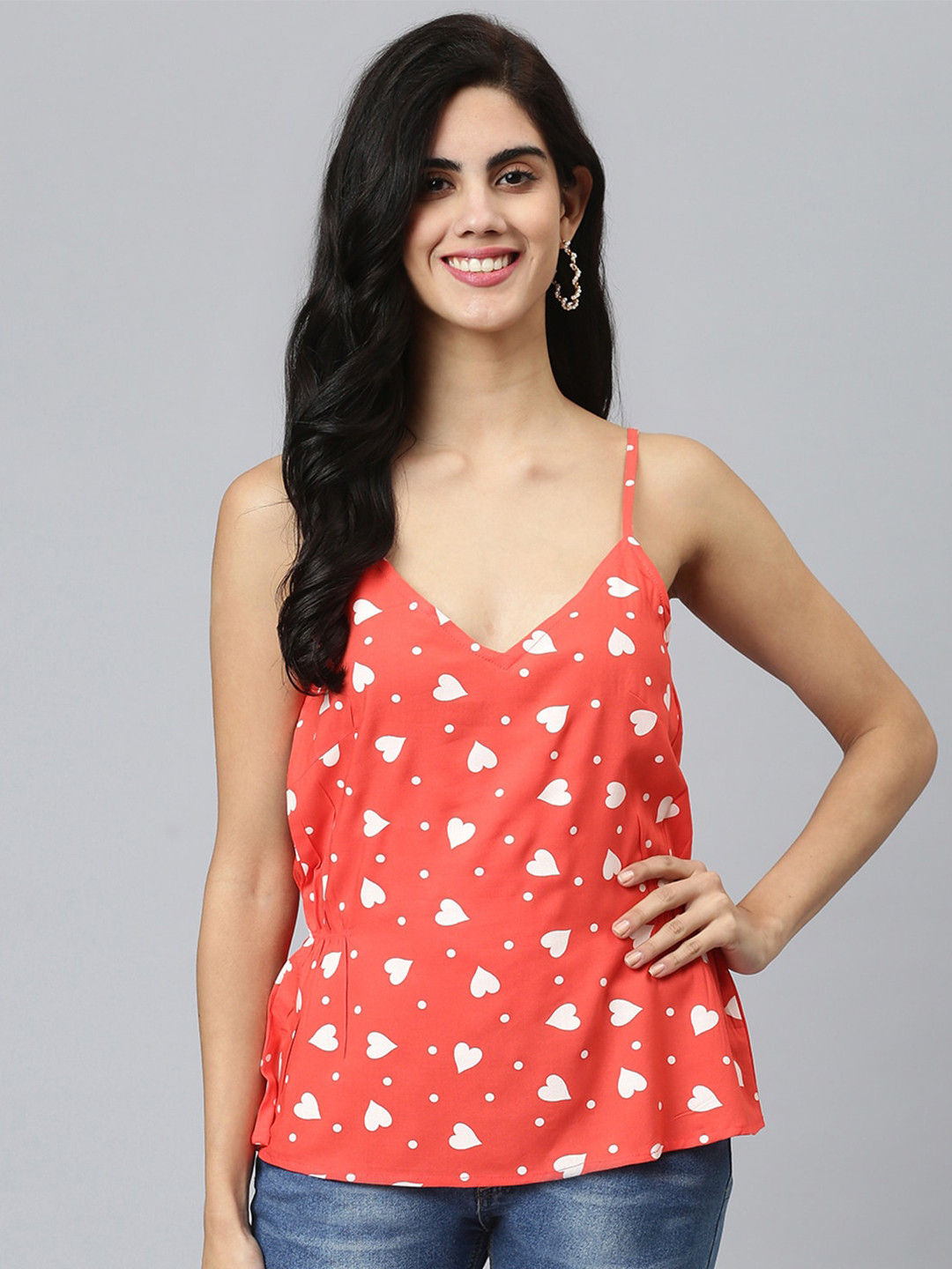 FLAMBOYANT Women Red Print Top