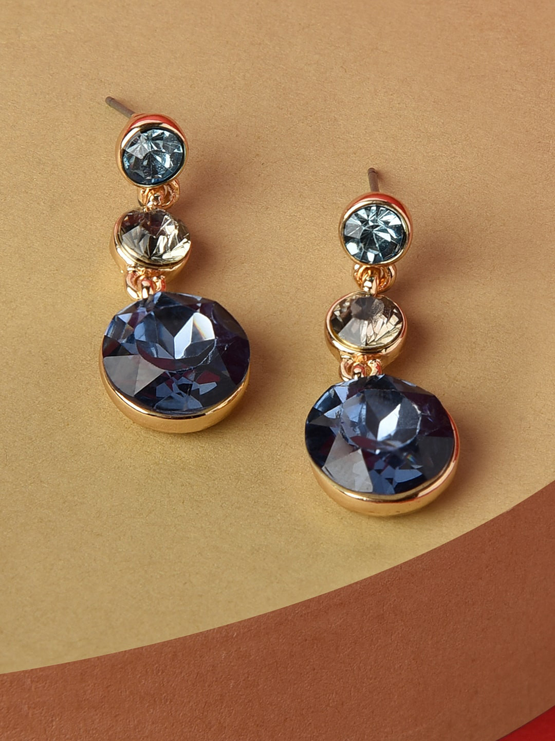 Accessorize London Blue & Gold-Toned Blue Harvest Triple Gem Drop Earrings