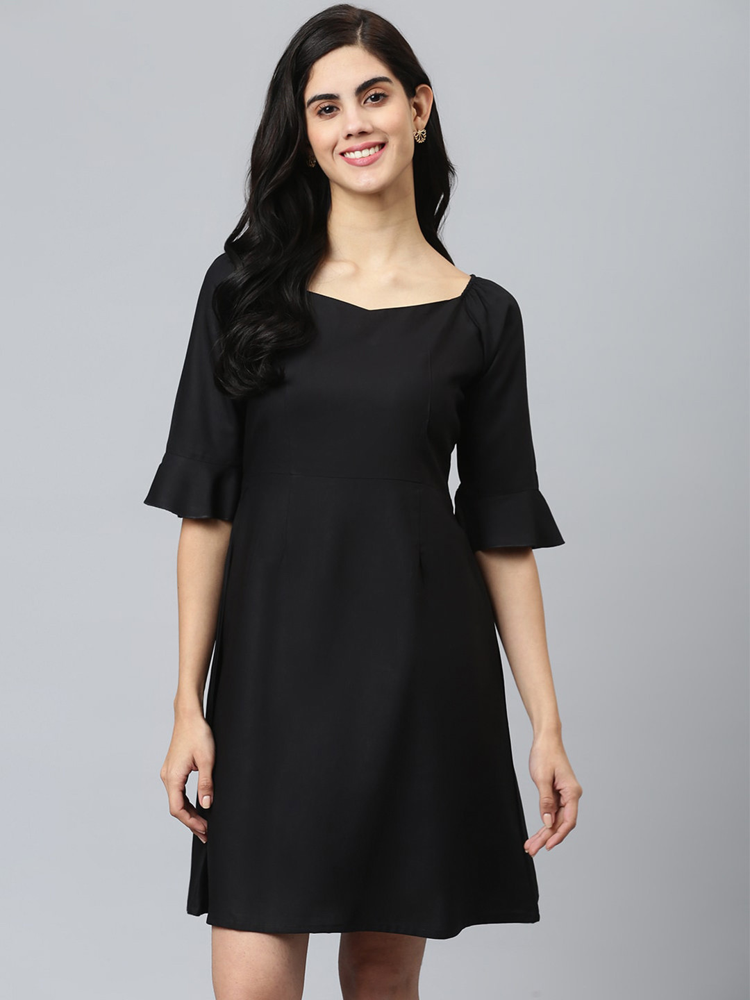 FLAMBOYANT Black Solid A-line Dress