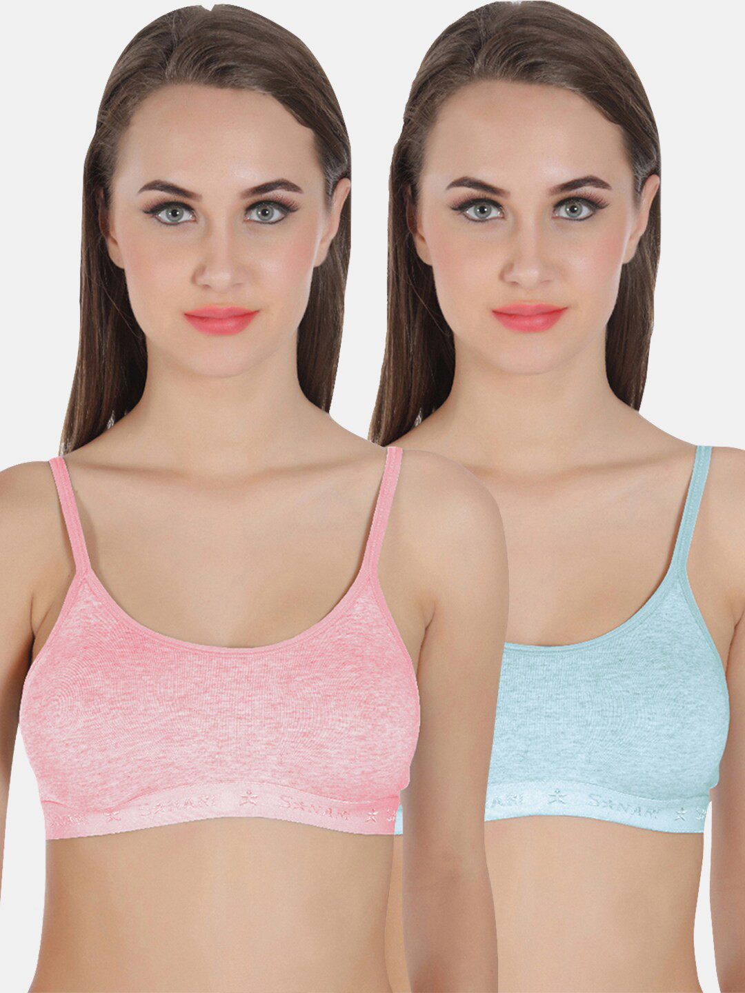 Sonari Pack of 2 Pink & Turquoise Blue Non Padded Cami Bra