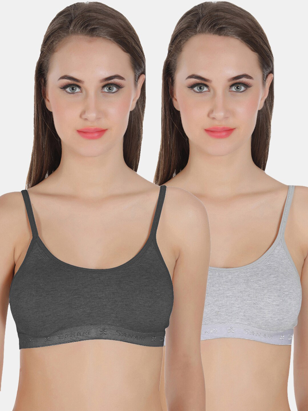 Sonari Pack of 2 Grey Melange & Grey Non Padded Cami Bra