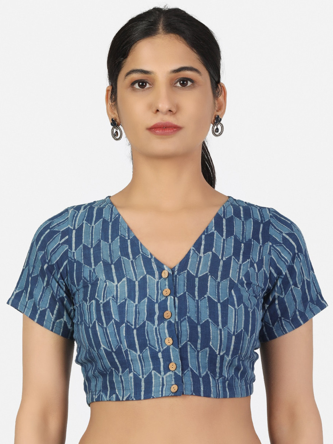 Llajja Women Blue Printed Pure Cotton Saree Blouse