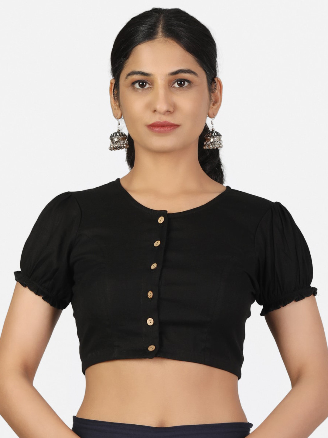 Llajja Women Black Solid Pure Cotton Saree Blouse