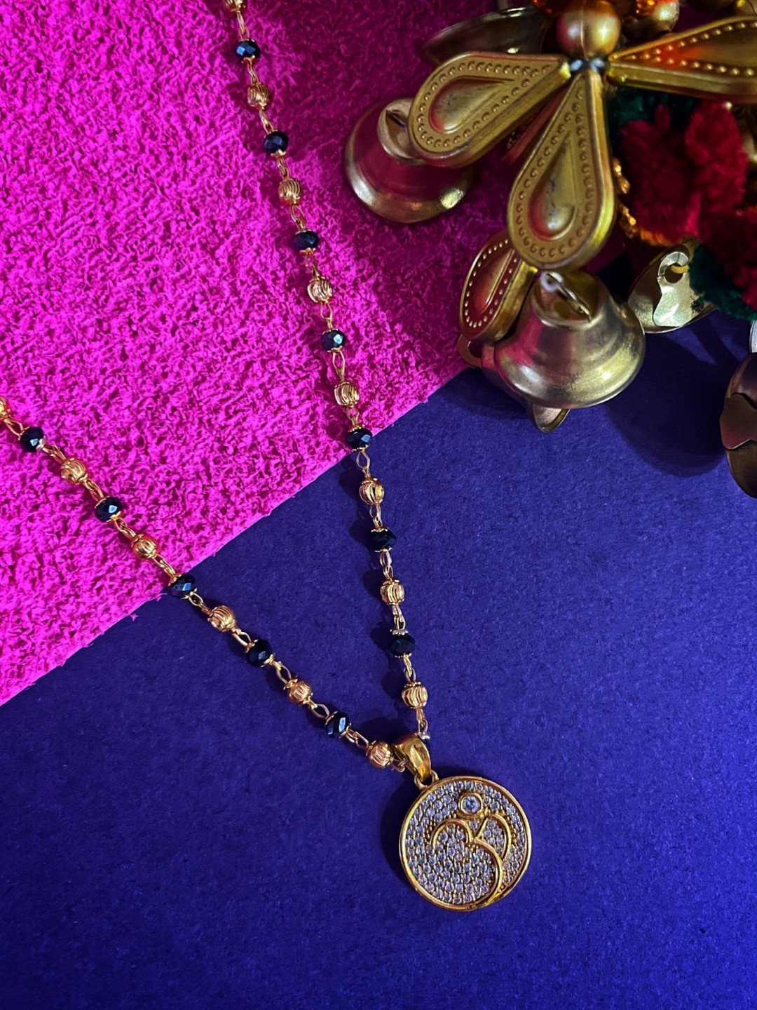 Digital Dress Room Gold-Plated American Diamonds Stone-Studded & Beaded Mangalsutra