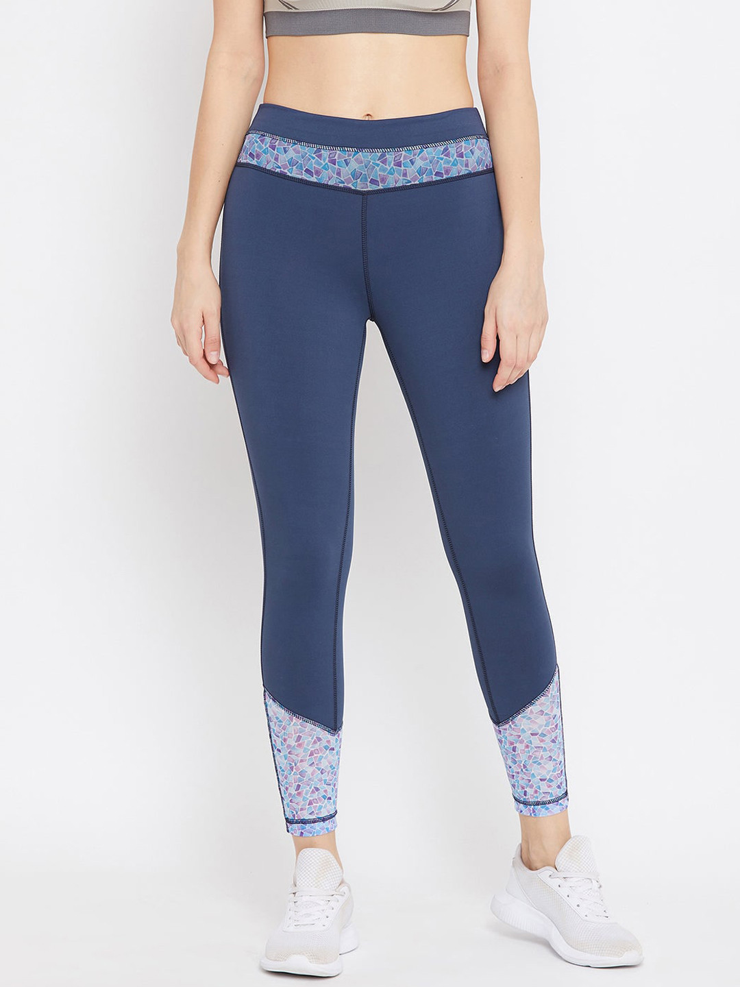 JUMP USA Women Teal Blue Solid Active Wear Dry-Fit Tights