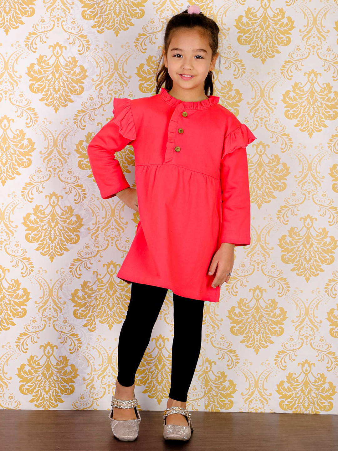 The Mom Store Girls Red & Black Top with Leggings