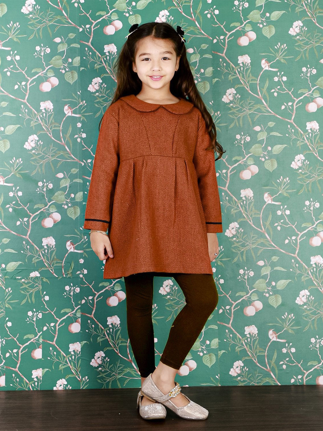 The Mom Store Girls Brown Pure Cotton Tunic with Leggings