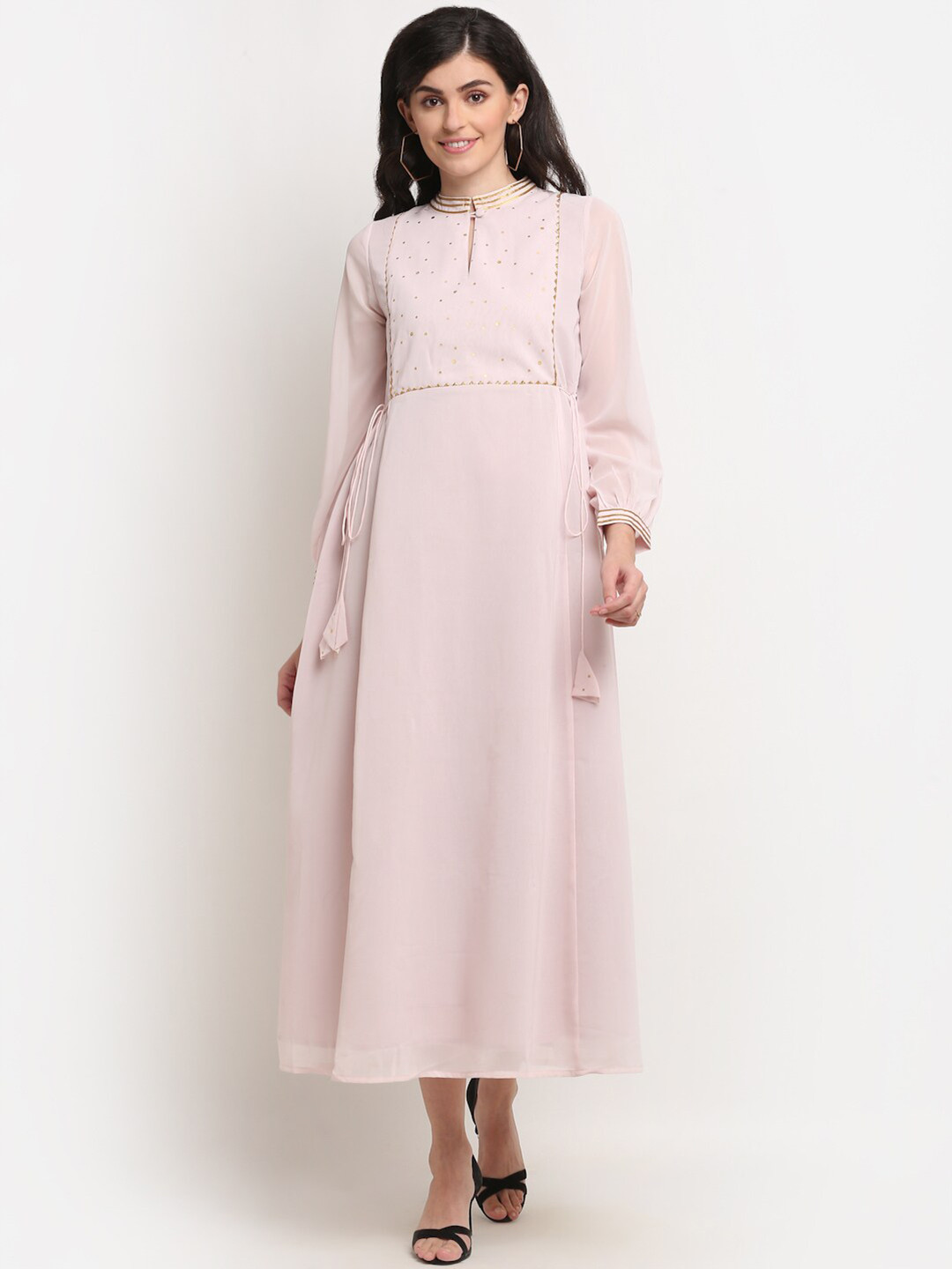 La Zoire Pink Gota Patti Georgette A-Line Midi Dress