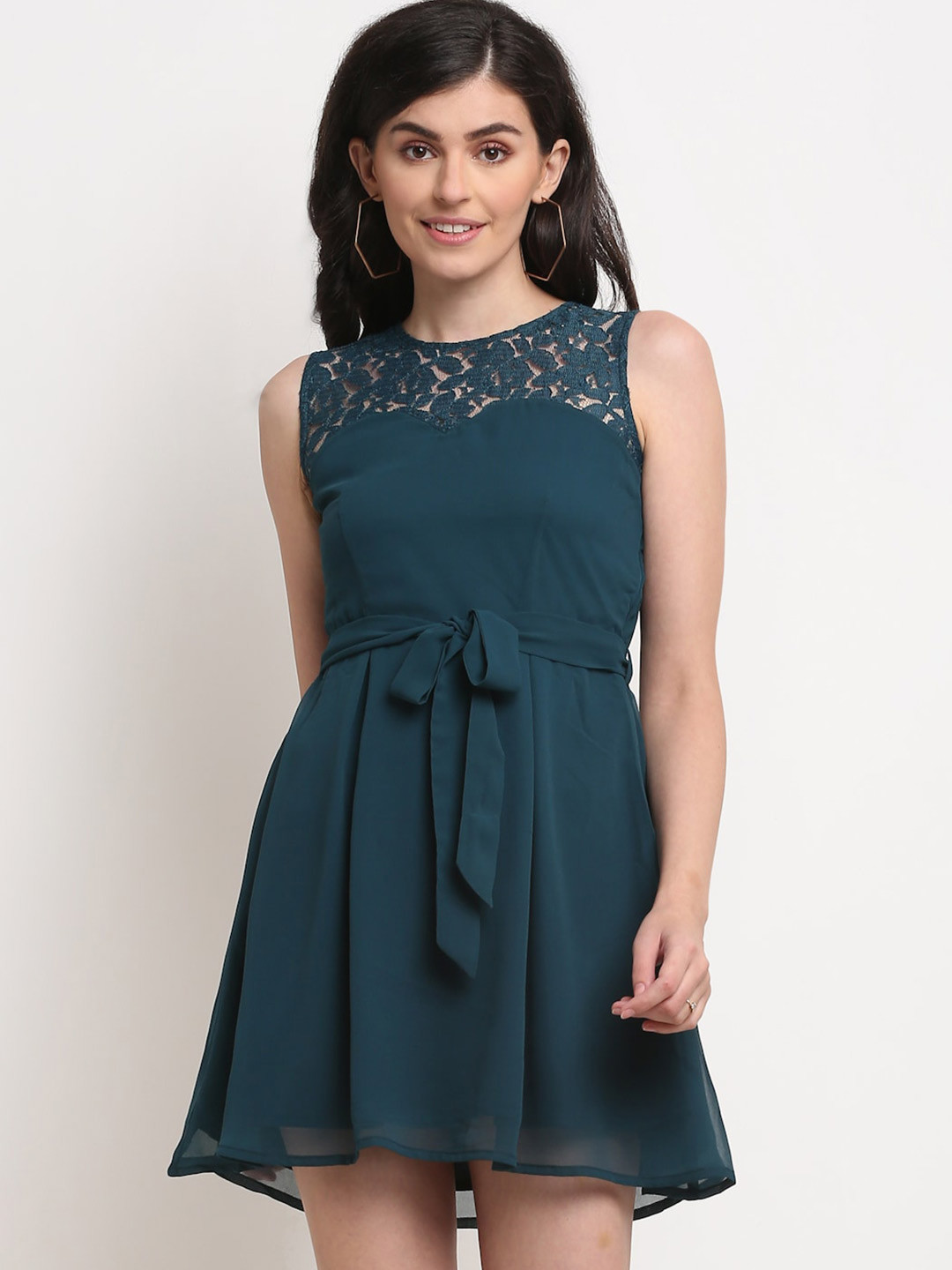 La Zoire Teal Georgette Fit & Flare Dress