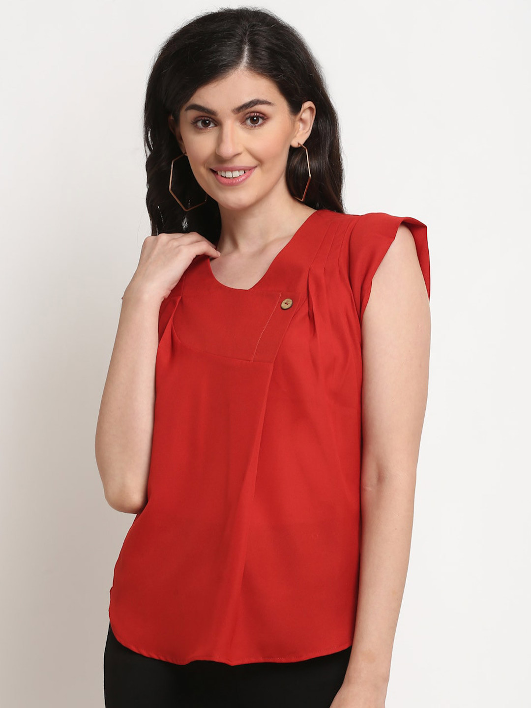 La Zoire Rust Georgette Cap Sleeves Top