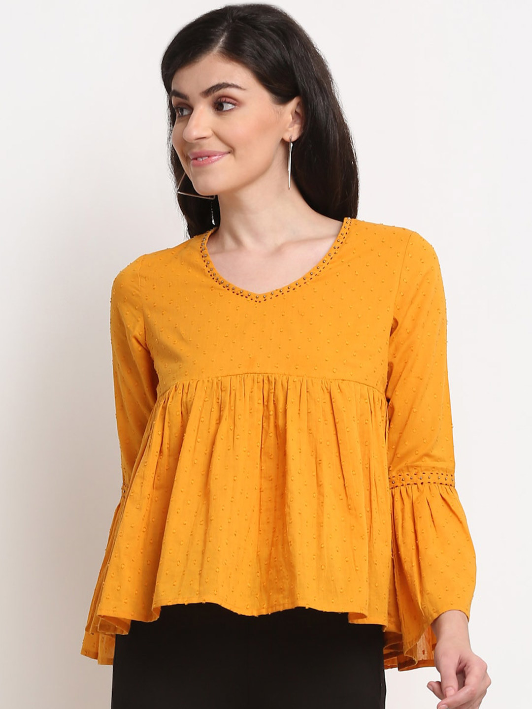 La Zoire Mustard Yellow Cotton A-Line Top