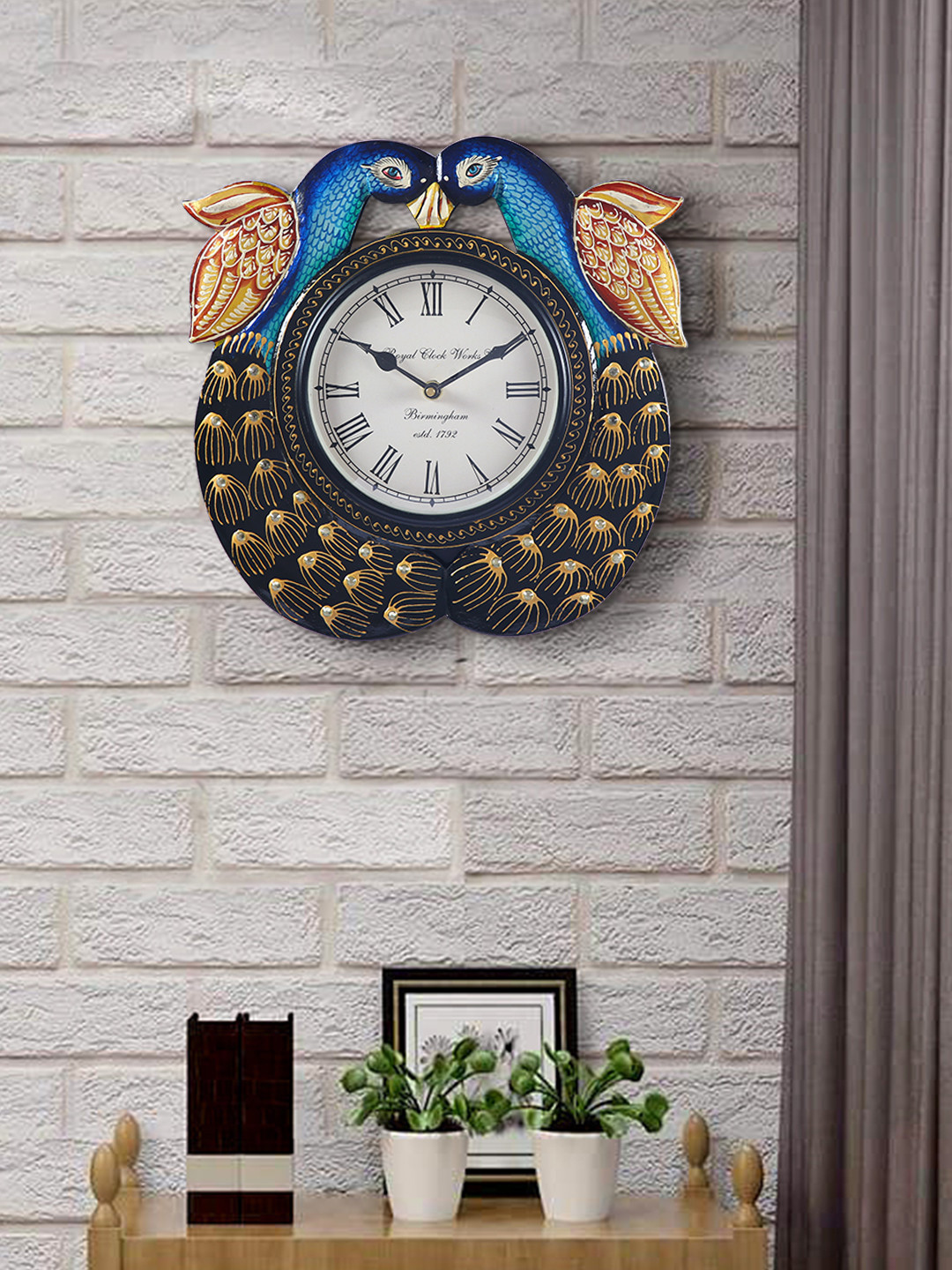 Aapno Rajasthan Blue & Black Textured Animal Shaped Traditional Analogue Wall Clock 29 cm