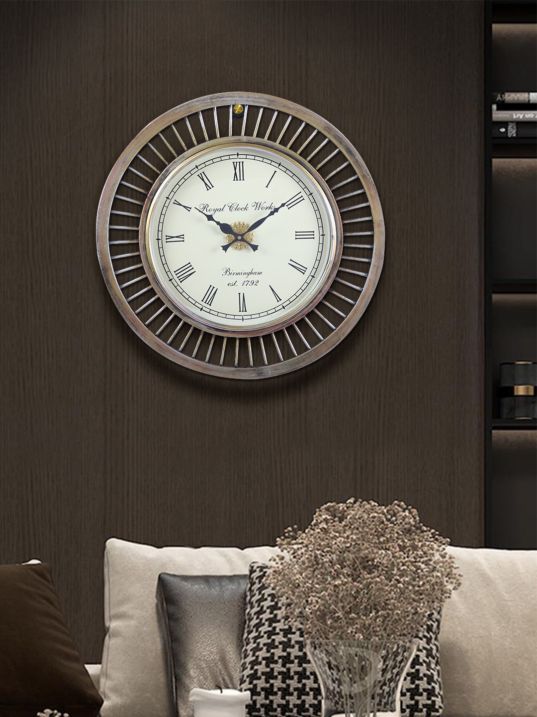 Aapno Rajasthan Copper-Toned & White Printed Contemporary Analogue Wall Clock 45 cm