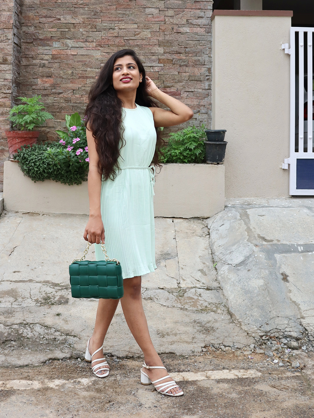 Tokyo Talkies Women Gorgeous Green Striped Dress