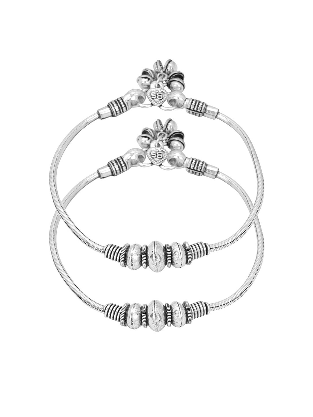 EL REGALO Set Of 2 Silver-Toned & Beaded Anklet