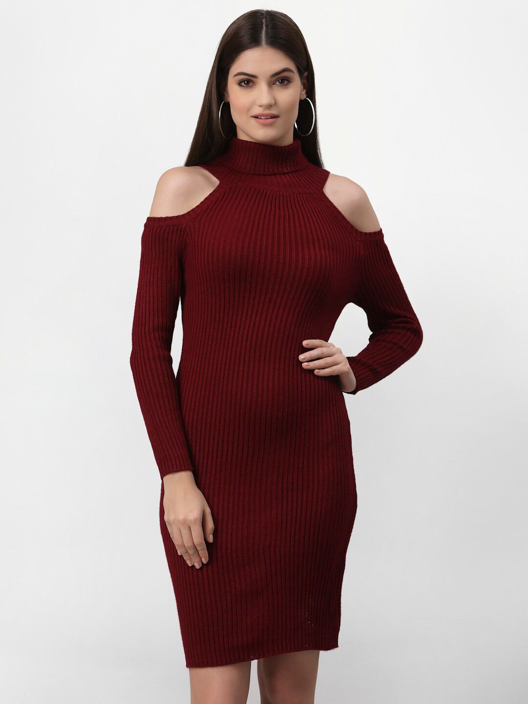 Miramor Maroon Bodycon Midi Dress