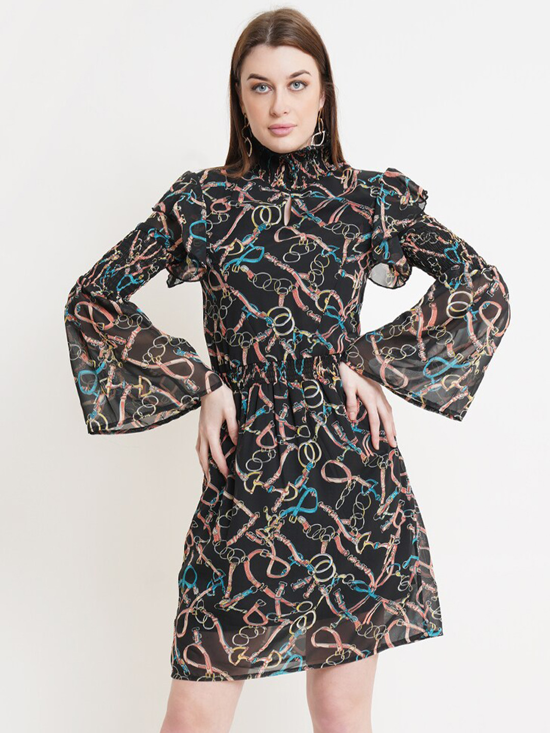 DODO & MOA Black Abstract Print Georgette Dress