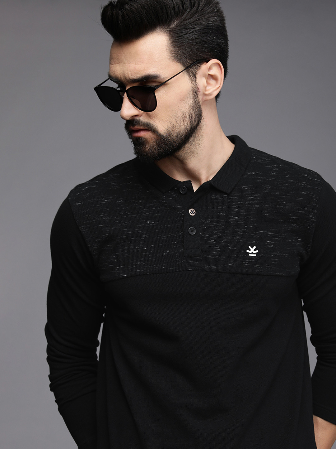 WROGN Men Black Polo Collar Slim Fit  Cotton Casual T-shirt