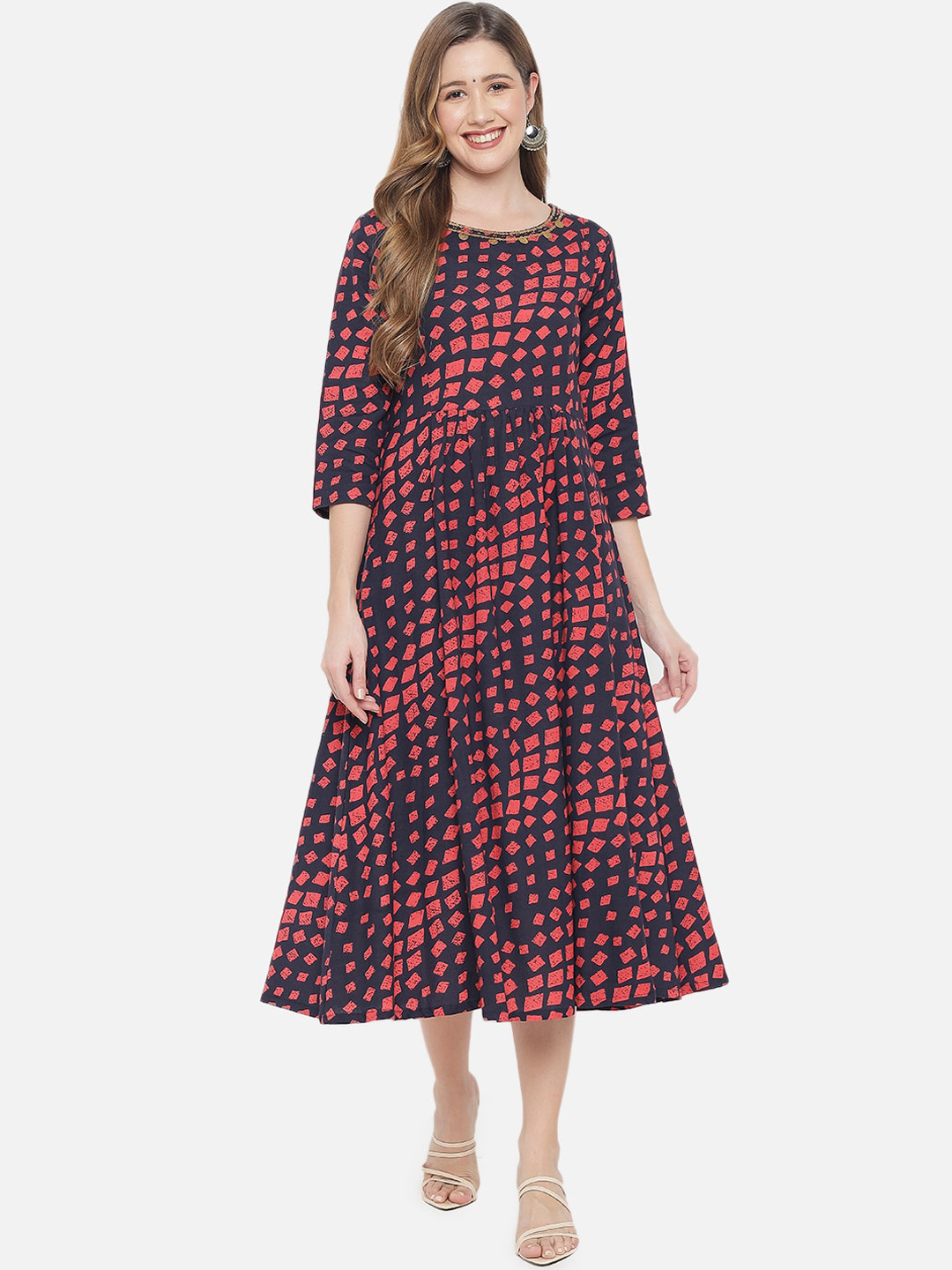 Ramas Women Pink Printed Fit & Flare Dress