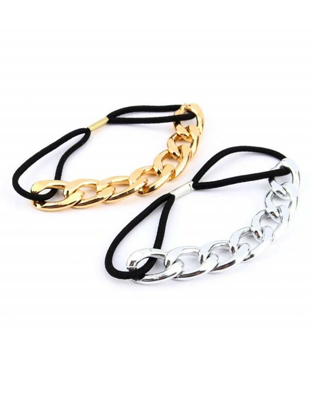 EL REGALO Women Gold-Toned & Silver-Toned Set of 2 Embellished Ponytail Holders