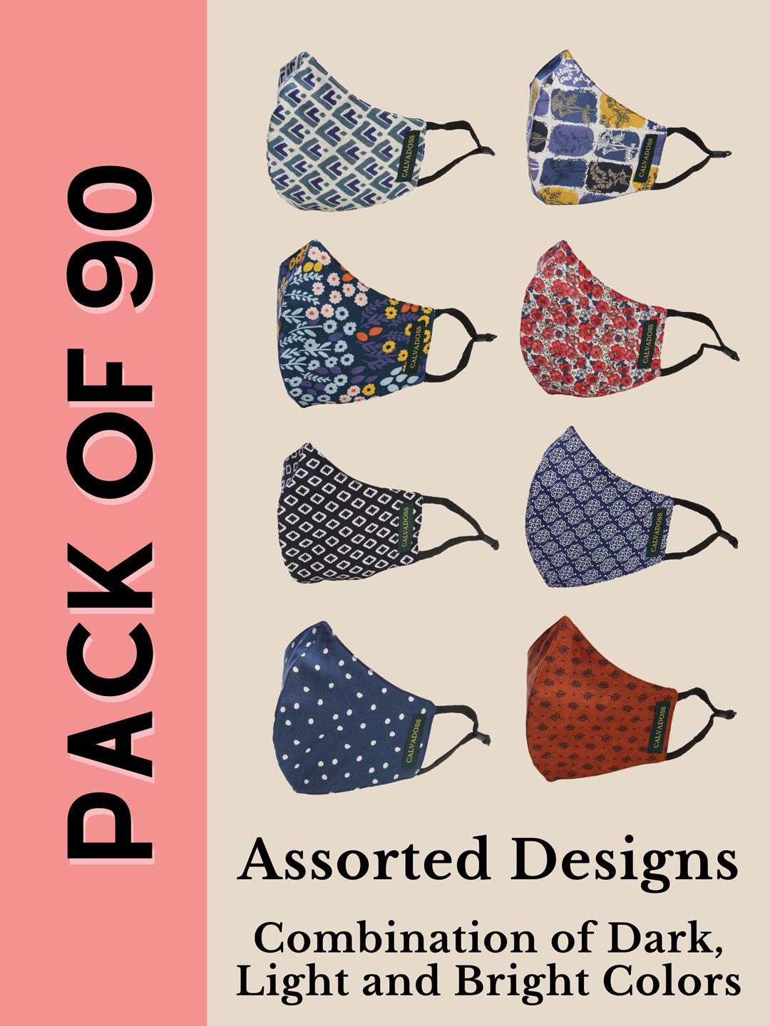 Calvadoss Women Pack Of 90 Assorted 3-Ply Reusable Cotton Cloth Masks