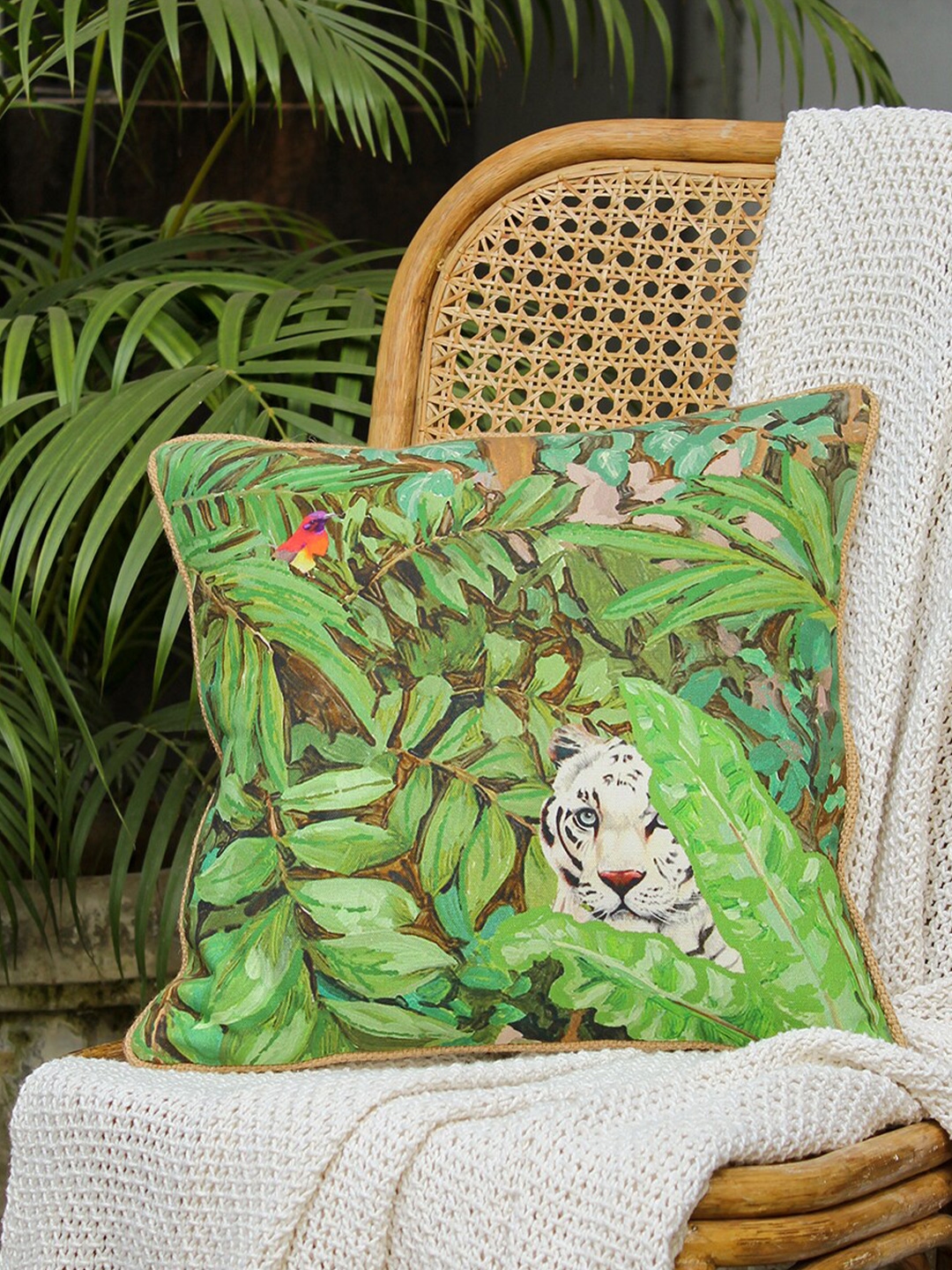 House This Green & White Floral Printed Square Cushion Covers