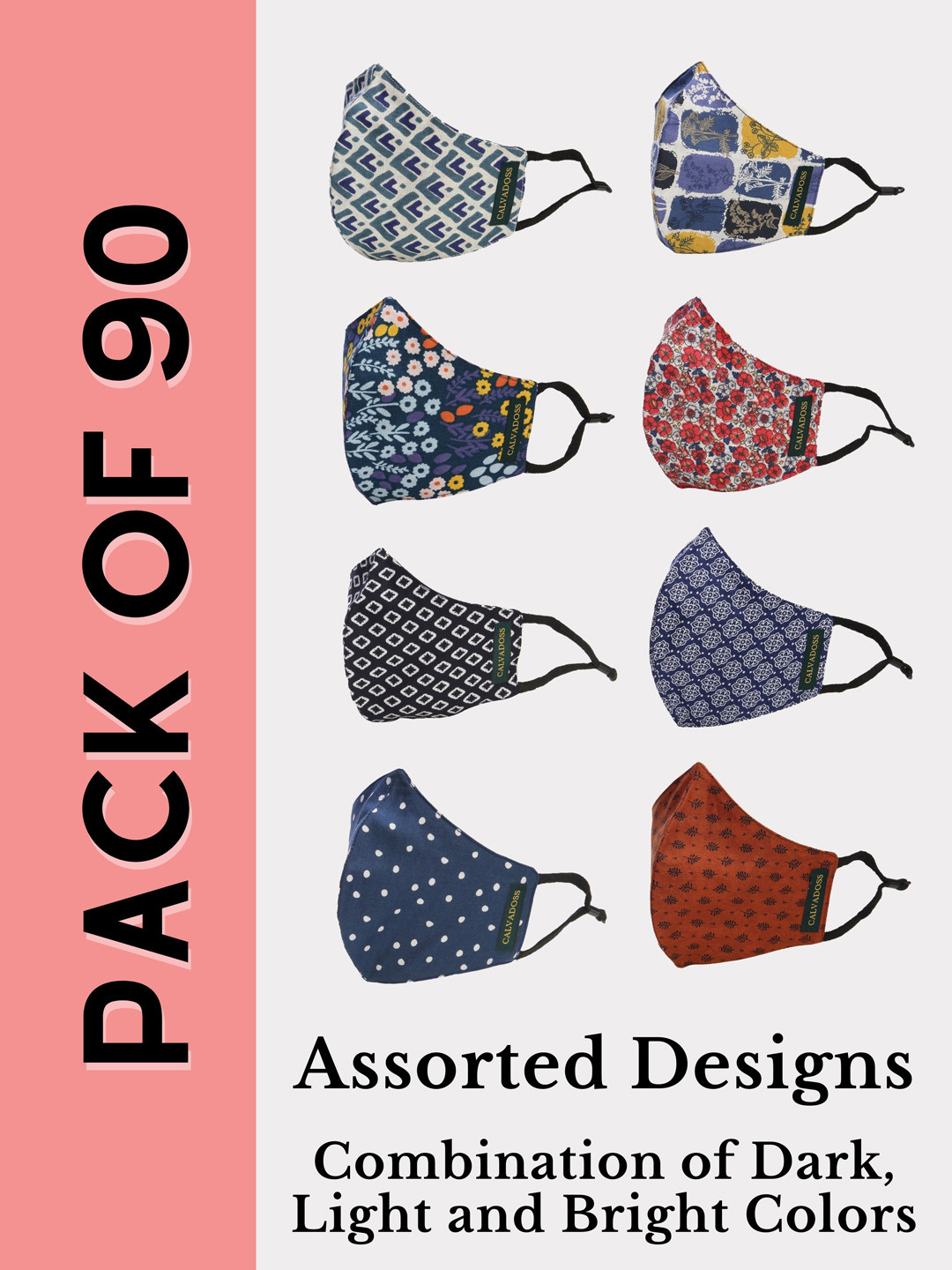 Calvadoss Men Pack Of 90 Assorted 3-Ply Reusable Cotton Cloth Masks