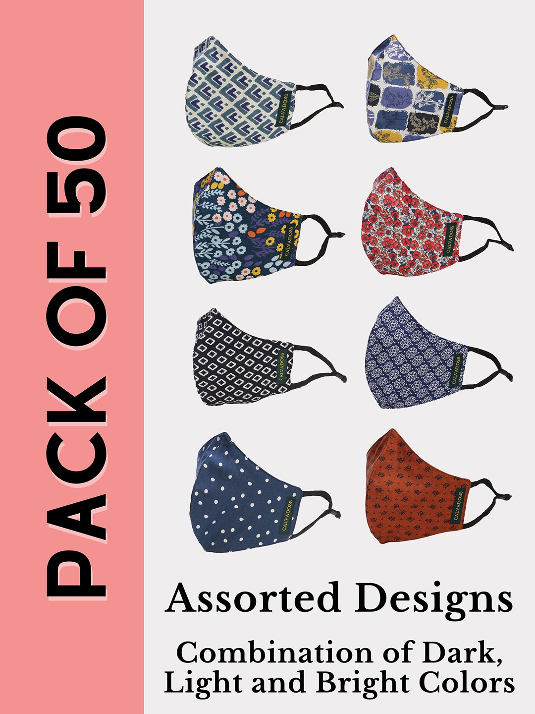 Calvadoss Men Pack Of 50 Assorted 3-Ply Reusable Cotton Cloth Masks