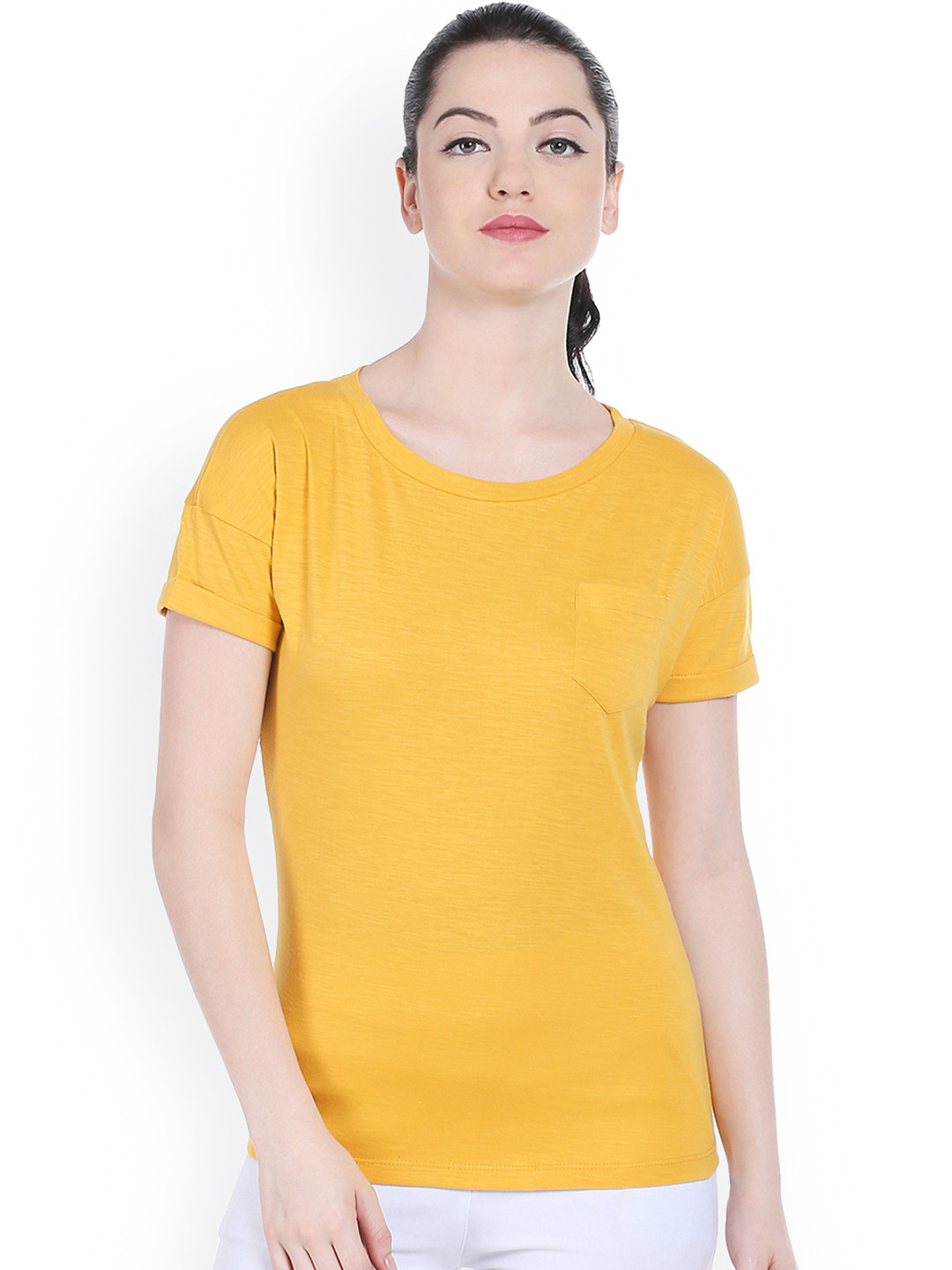 Style Quotient Women Mustard Yellow Round Neck T-shirt